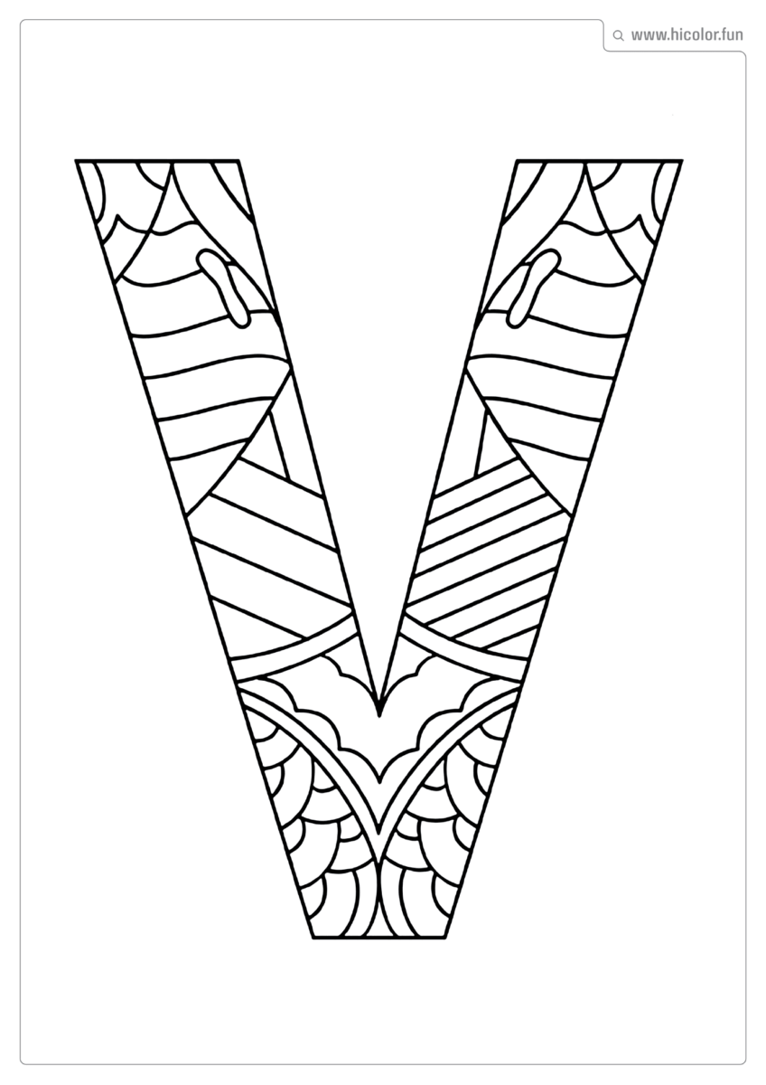 LETRA V PARA COLORIR E IMPRIMIR MANDALA