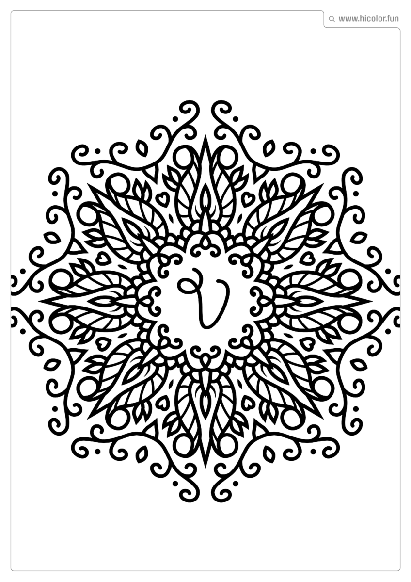LETRA V PARA PINTAR E IMPRIMIR MANDALA ARABESCO