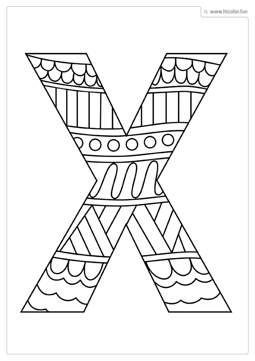 LETRA X PARA COLORIR E IMPRIMIR MANDALA