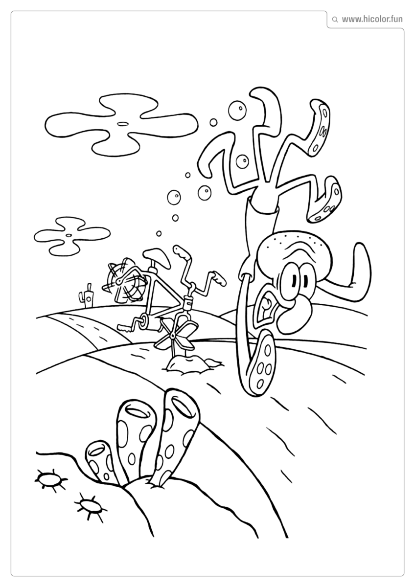 LULA MOLUSCO PARA COLORIR CAINDO DE BICICLETA