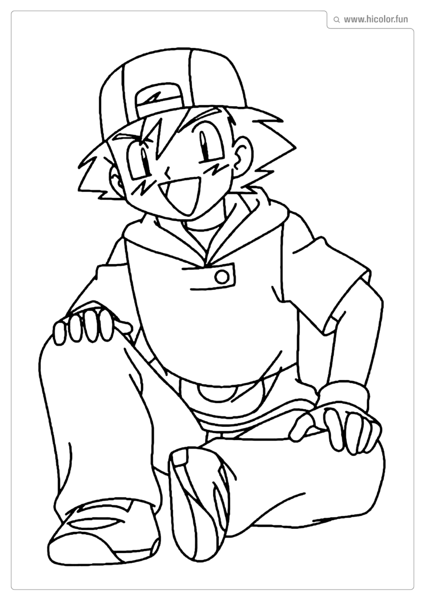 TREINADO PROKEMON ASH PARA PINTAR E IMPRIMIR