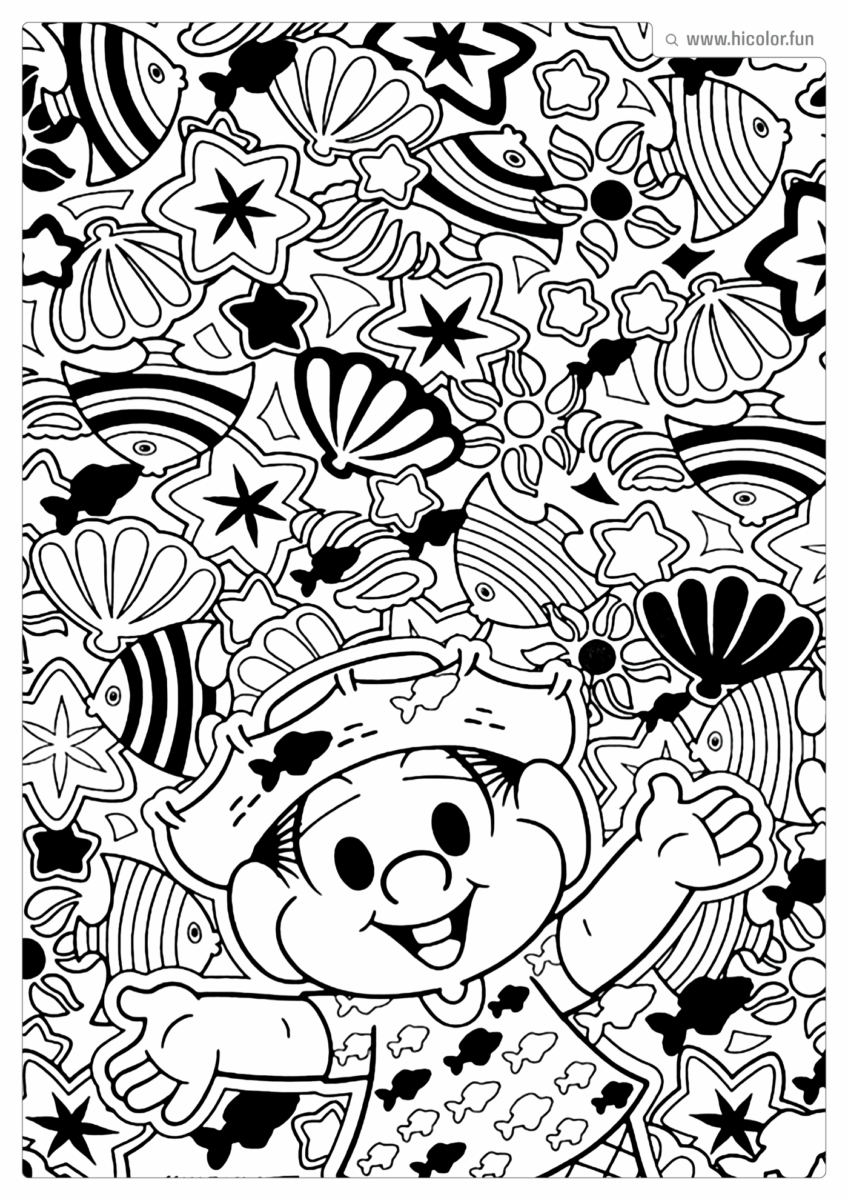 TURMA DA MONICA PARA COLORIR CHICO BENTO PARA IMPRIMIR FUNDO DO MAR