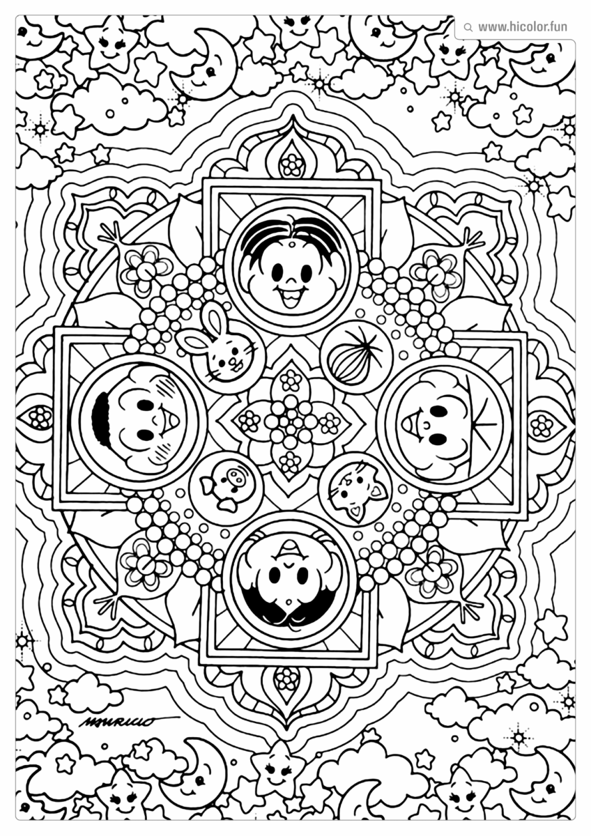 TURMA DA MONICA PARA COLORIR MOSAICO PERSONAGENS